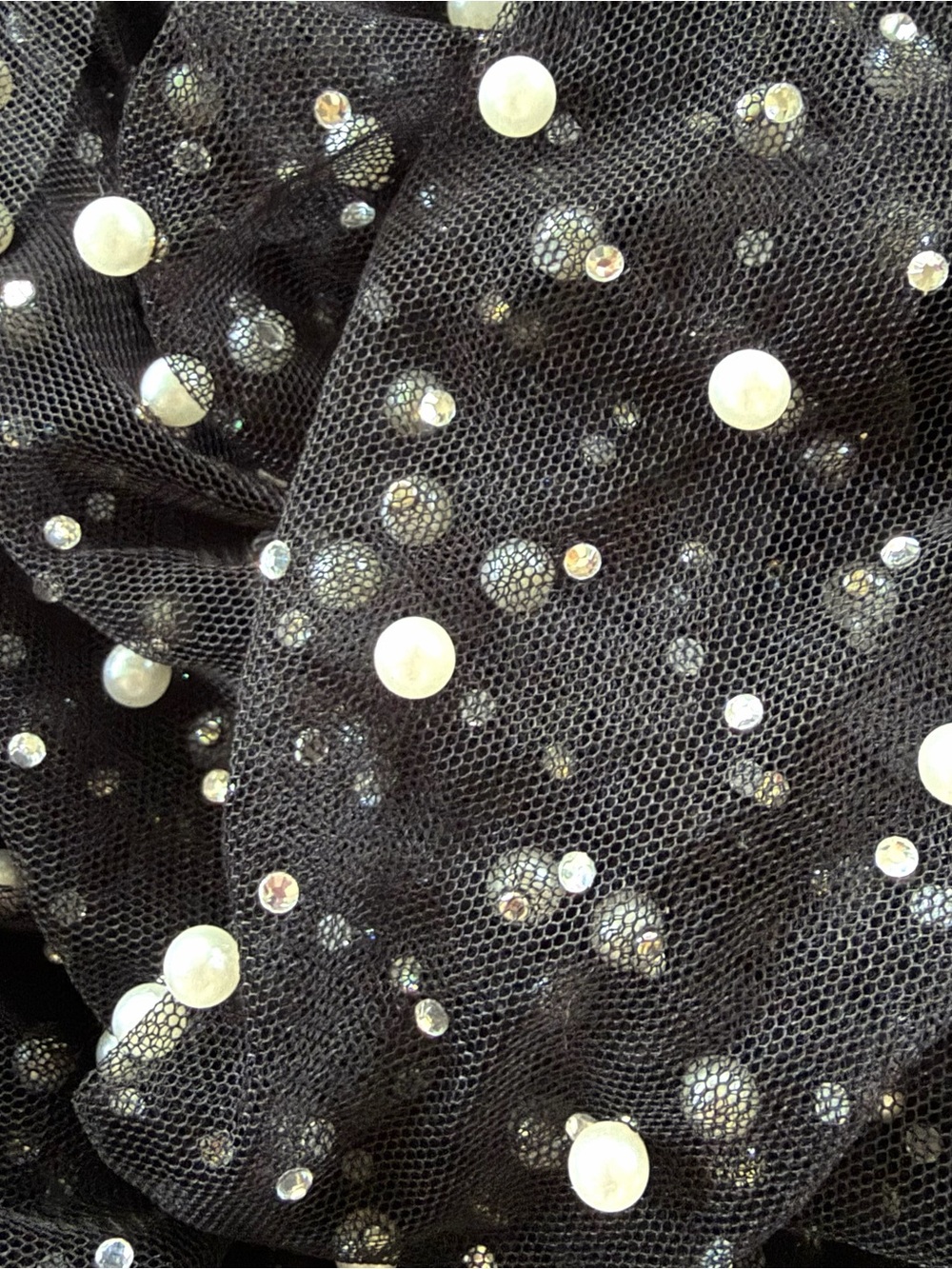 Black Sheer Mesh Pearl & Rhinestone Maxi Dress Beach Coverup XL - Picture 5 of 10